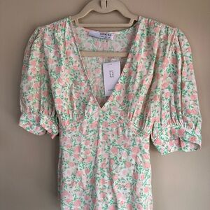 Sophie Rue Pink and Green Floral V-Neck tie blouse